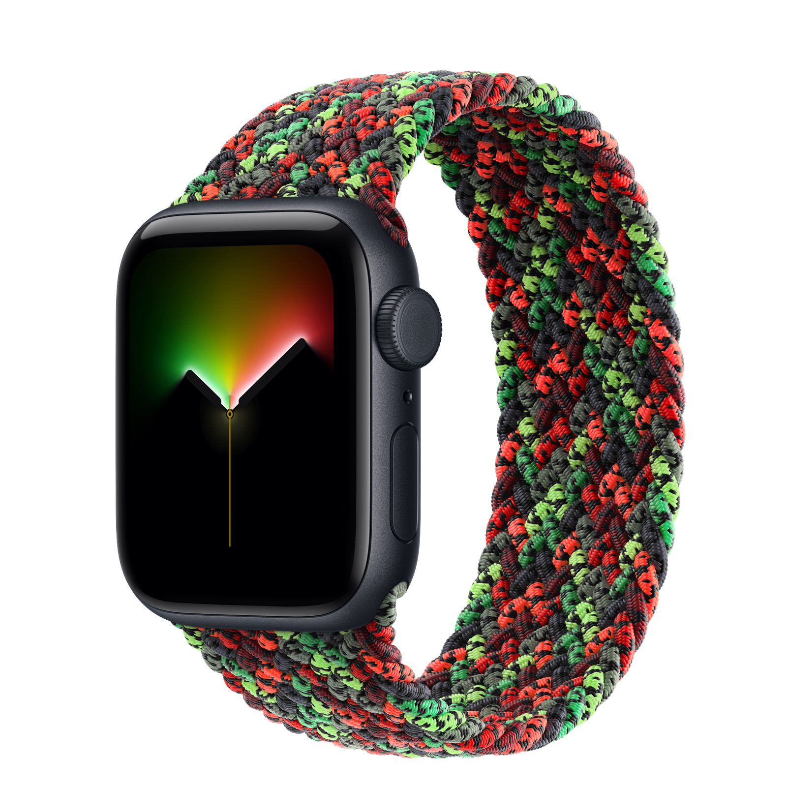 Apple Watch SE 3 (GPS + Cellular) • Aluminiumboett midnatt, 40 mm • Flätad sololoop i Black Unity – Unity Connection