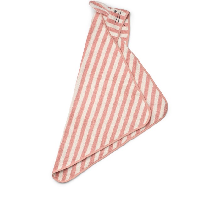 Liewood - Albert Hooded Towel - Coral blush / creme de la creme stripe - One size, bild 2