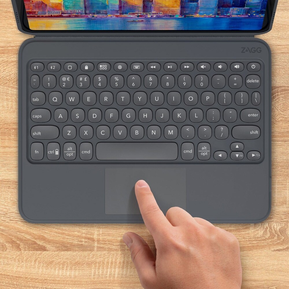 ZAGG Pro Keys - Tangentbord och foliefodral - med pekdyna - bakgrundsbelyst - Bluetooth - QWERTZ - tysk - svart/grå tangentbord, svart/grå fodral - för Apple 10.2-inch iPad (7:e generation, 8:e generation), bild 4
