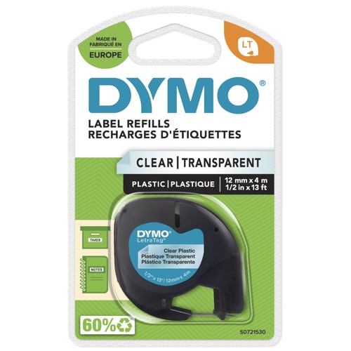 Dymo Letratag Märktejp av plast 12 mm Klar