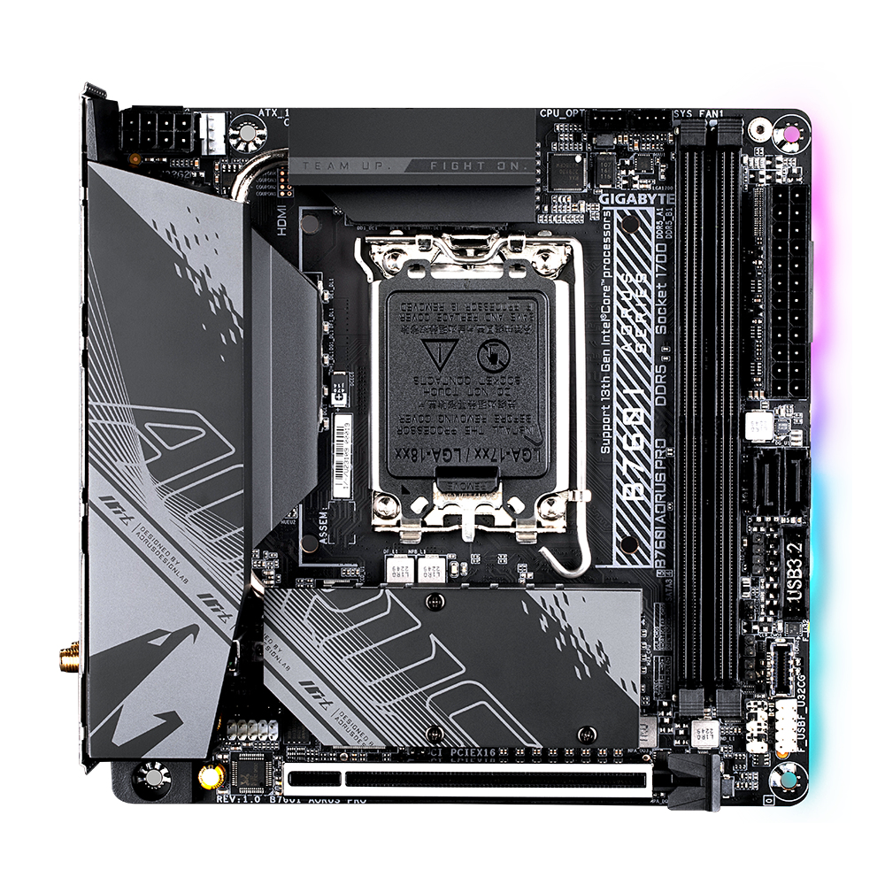 Gigabyte B760I AORUS PRO, Intel LGA1700, PCI Express, Mini-ITX, 2xDDR5, 2xM.2 + SATA3 RAID, HDMI/DP, USB-C, 2.5Gbe LAN, WiFi 6E, Bluetooth 5.3, RGB Fusion, bild 3