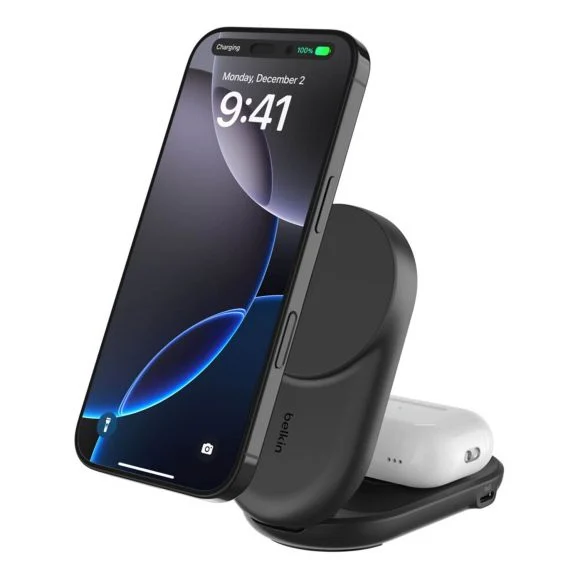 Belkin UltraCharge 2-i-1 vikbar magnetisk laddare 25 W Qi2, svart, bild 3