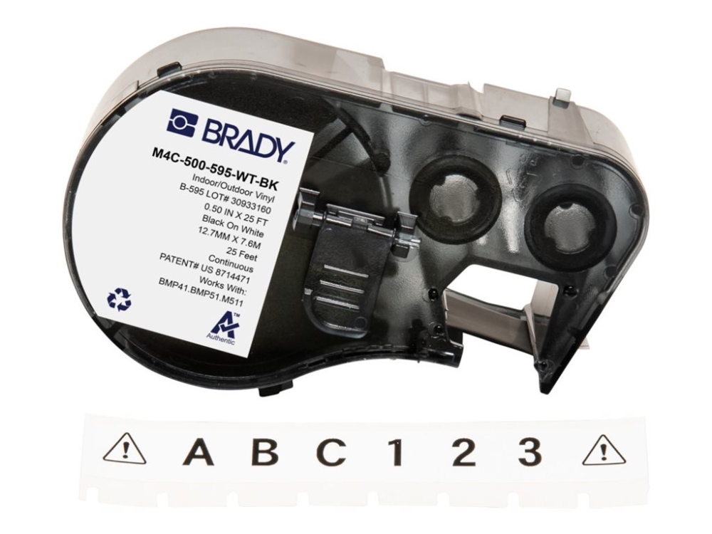 Brady Corporation M4C-500-595-WT-BK Vinyl svart på vitt 12,70 mm x 7,62 m permanent (170818)