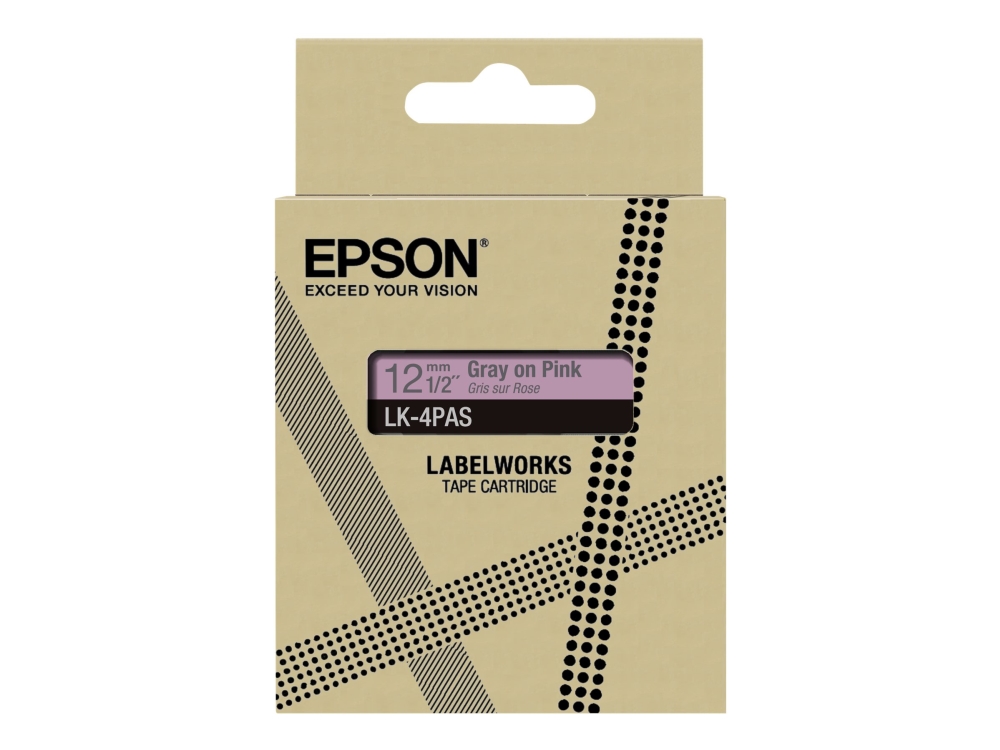 Epson LabelWorks LK-4PAS - Mjukrosa/grå - Rulle (1,2 cm) 1 kassett(er) tejp - för LabelWorks LW-C410, LW-C610