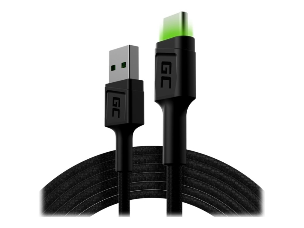 Green Cell Cable Ray USB-A - USB-C Grön LED 2m QC 3.0 snabbladdning