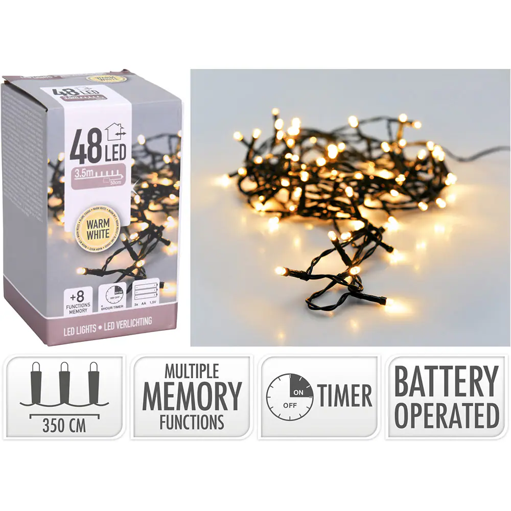 Ljusslinga 48 LED 3,5 m, batteridriven (svart)