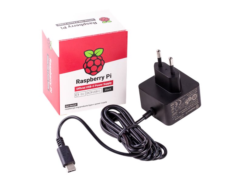 USB-C strömadapter för Raspberry Pi 4, 5,1V / 3A, 1,5m kabel