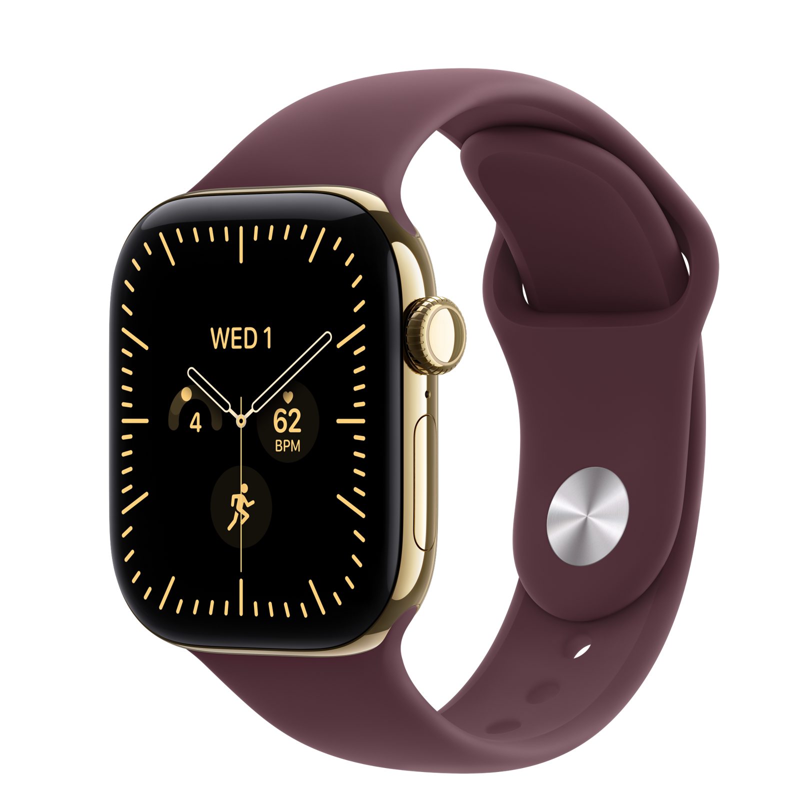 Apple Watch Series 12 GPS + Cellular 42 mm skinande guld titan, bourgogne Sportband - S/M