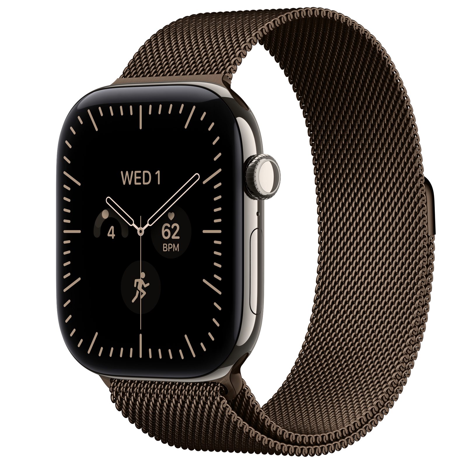Apple Watch Series 12 (GPS + Cellular) • Titanboett naturlig, 46 mm • Milanesisk loop mörk brons