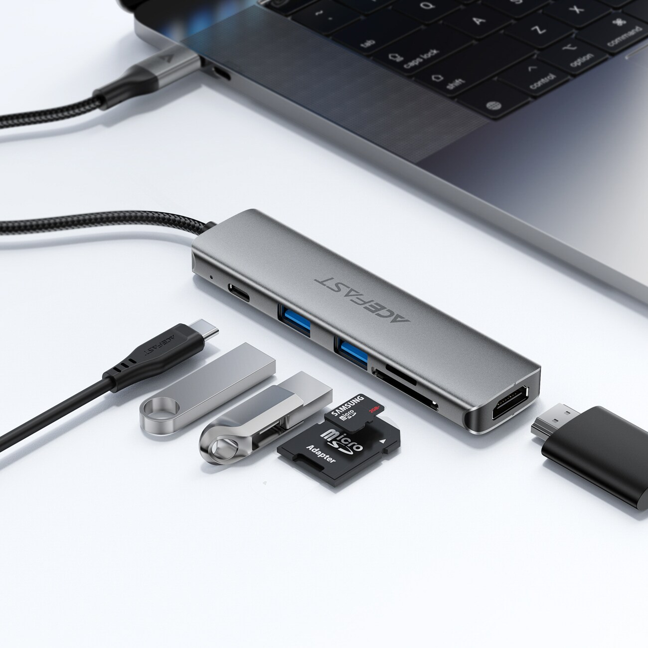 Acefast J18 USB-hubb med USB-C, 6-i-1, HDMI 4K 60 Hz, PD 90 W, dockningsstation – grå, bild 5