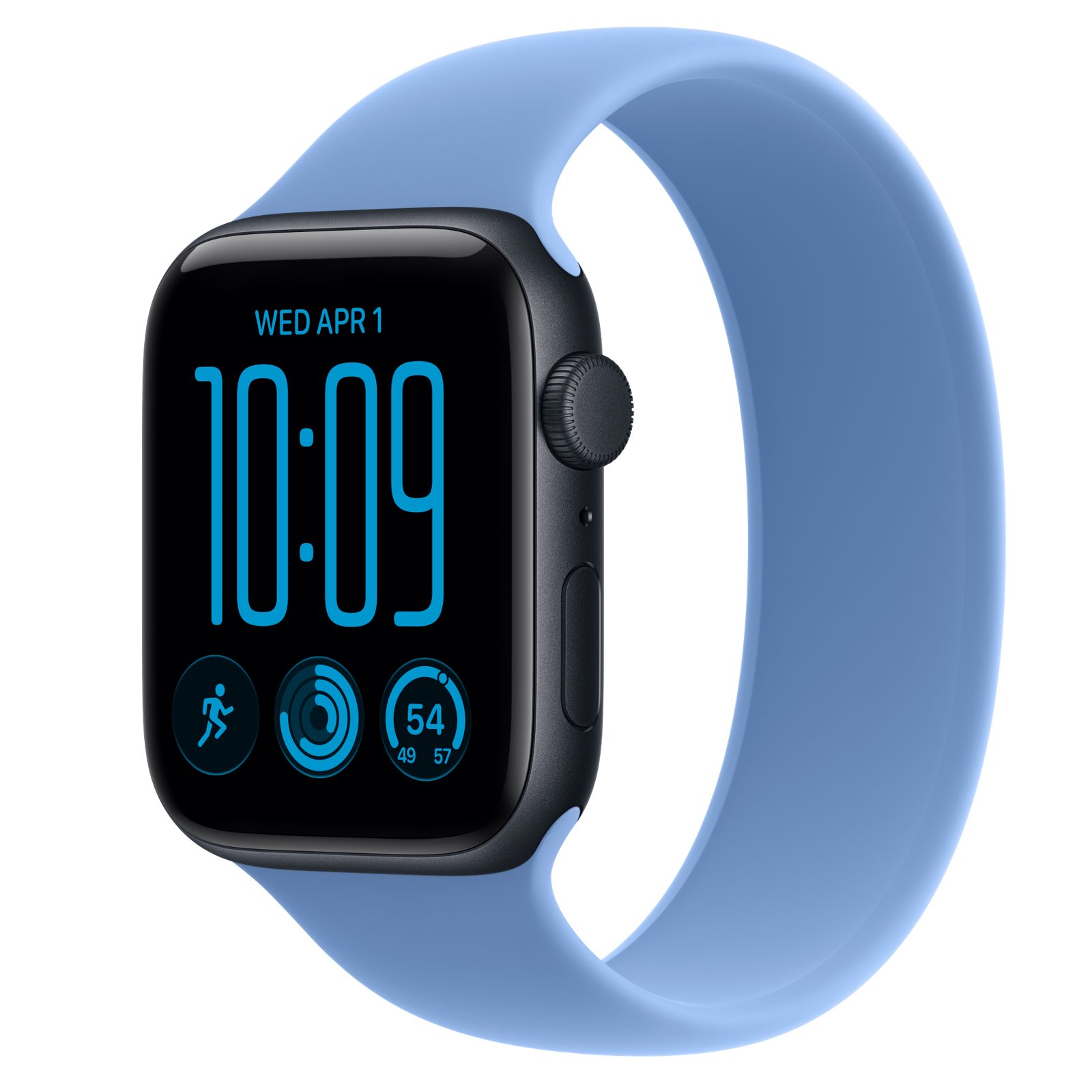 Apple Watch SE 3 (GPS) • Aluminiumboett midnatt, 44 mm • Sololoop ängsblå