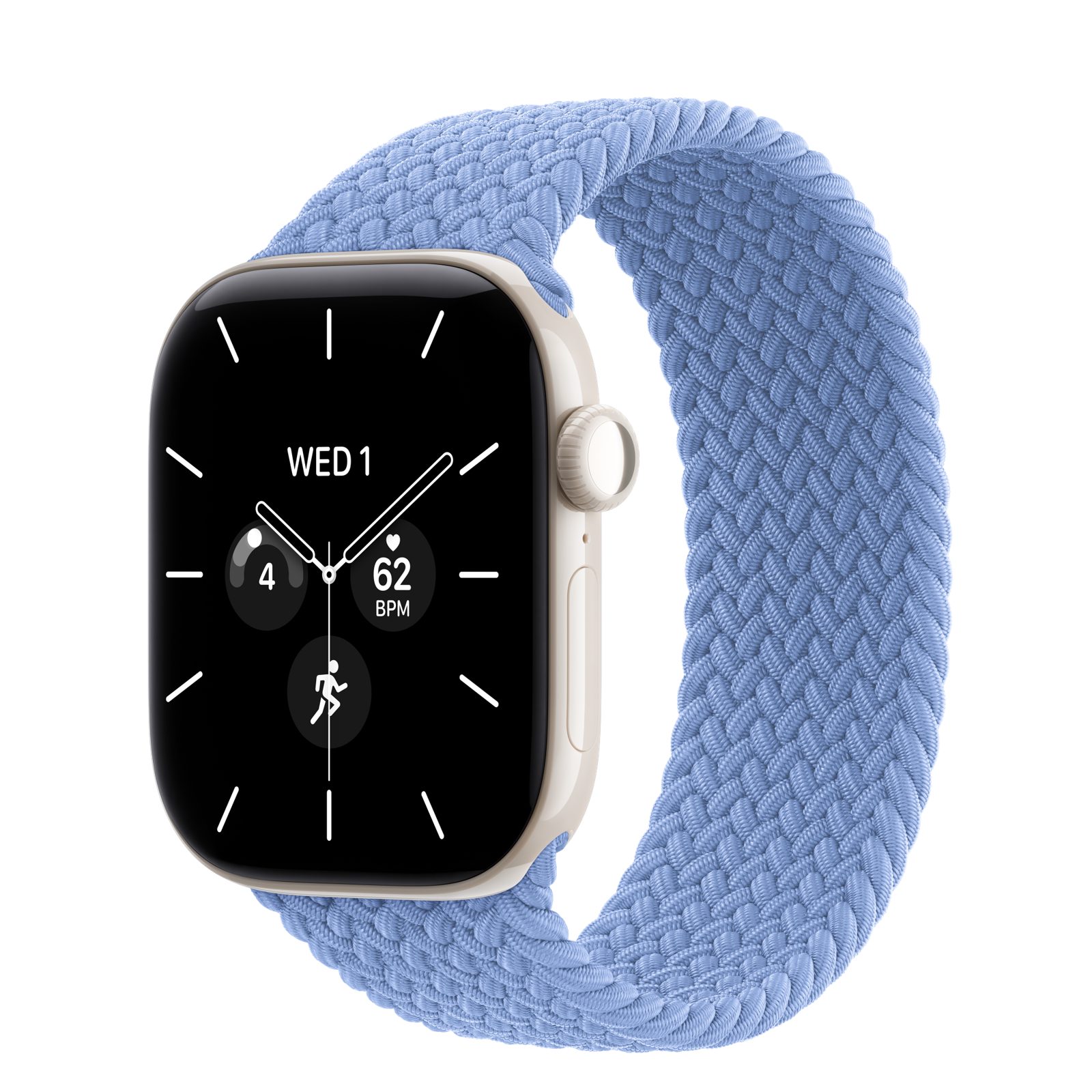 Apple Watch Series 12 (GPS + Cellular) • Keramikboett pärlvit, 42 mm • Flätad sololoop ängsblå