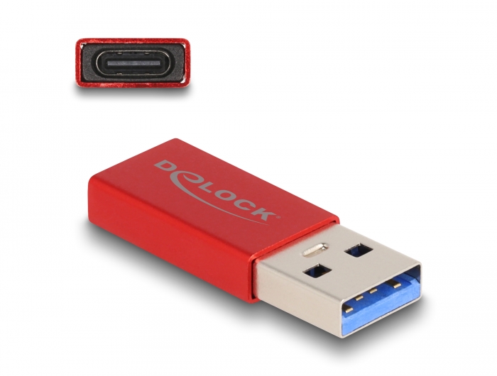 Adapter USB-A hane till USB-C hona, 10 Gbps, DeLOCK - Röd, bild 3
