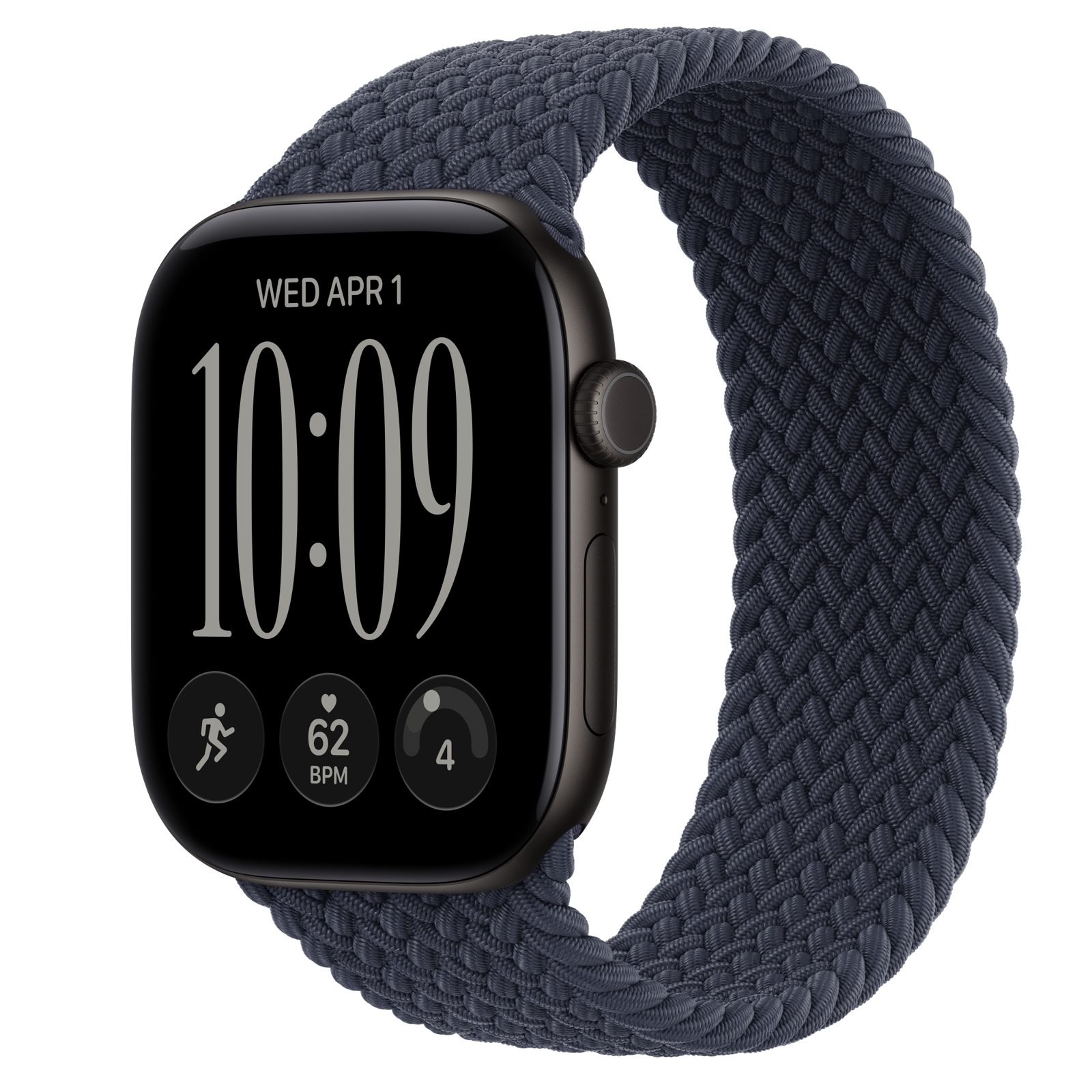 Apple Watch Series 12 (GPS) • Aluminiumboett svart, 46 mm • Flätad sololoop marinblå