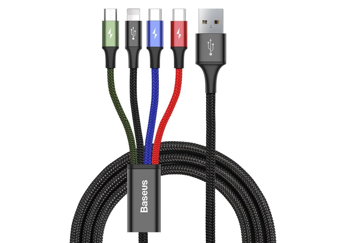 Baseus USB-kabel 4-i-1 Lightning / 2x USB-C / micro USB nylon 1,2 m svart