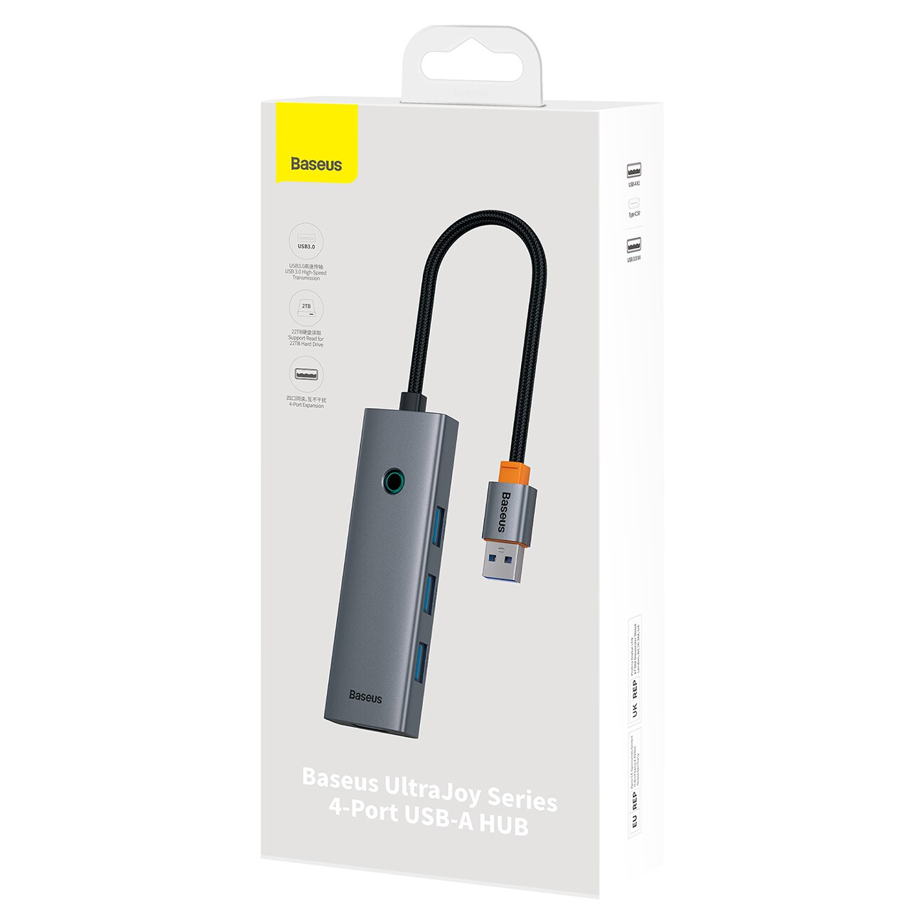 Baseus UltraJoy-serien USB-A-hubb, 4xUSB-A 3.0, 1xUSB-C, 5 V, 50 cm – grå, bild 4