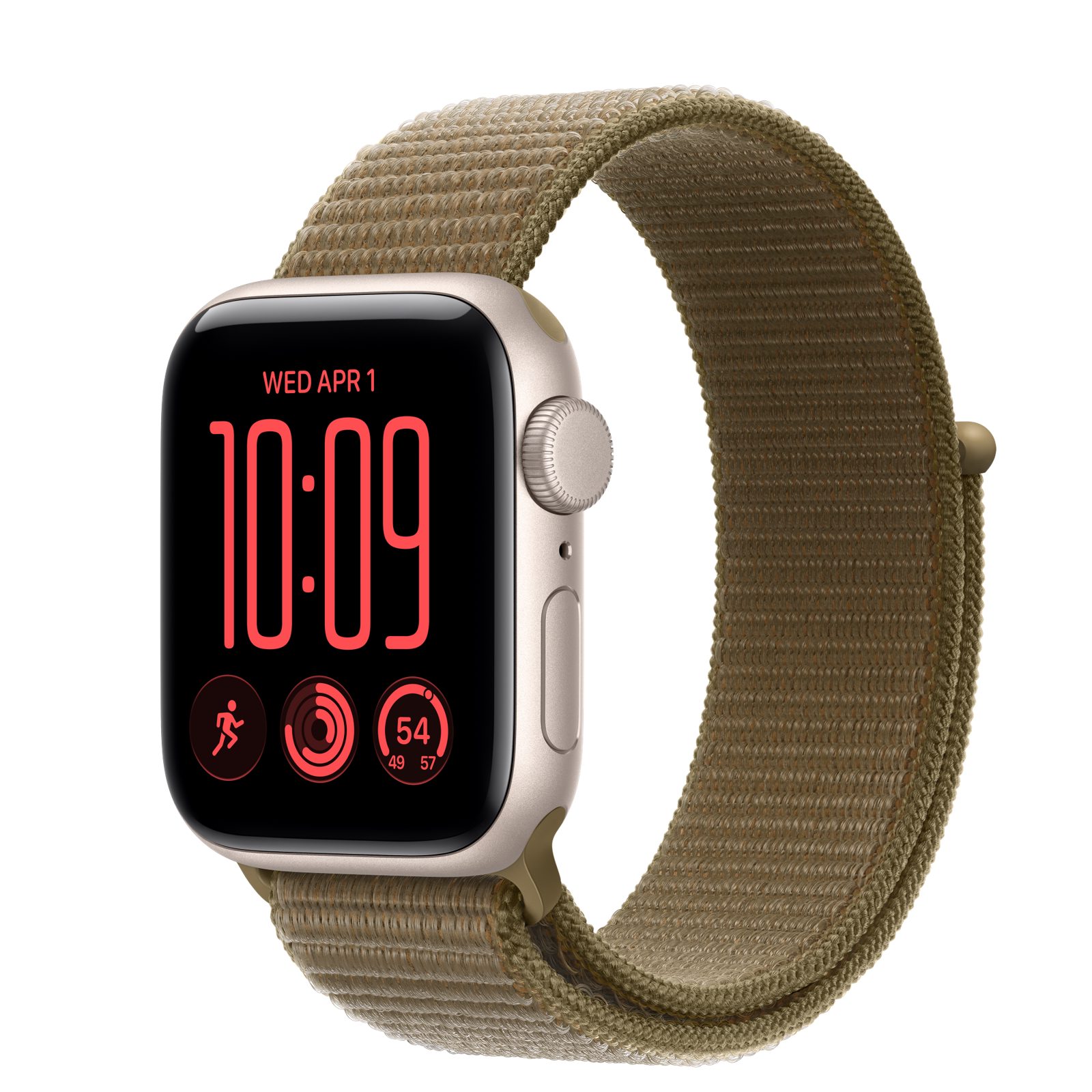 Apple Watch SE 3 (GPS) • Aluminiumboett stjärnglans, 40 mm • Sportloop oliv