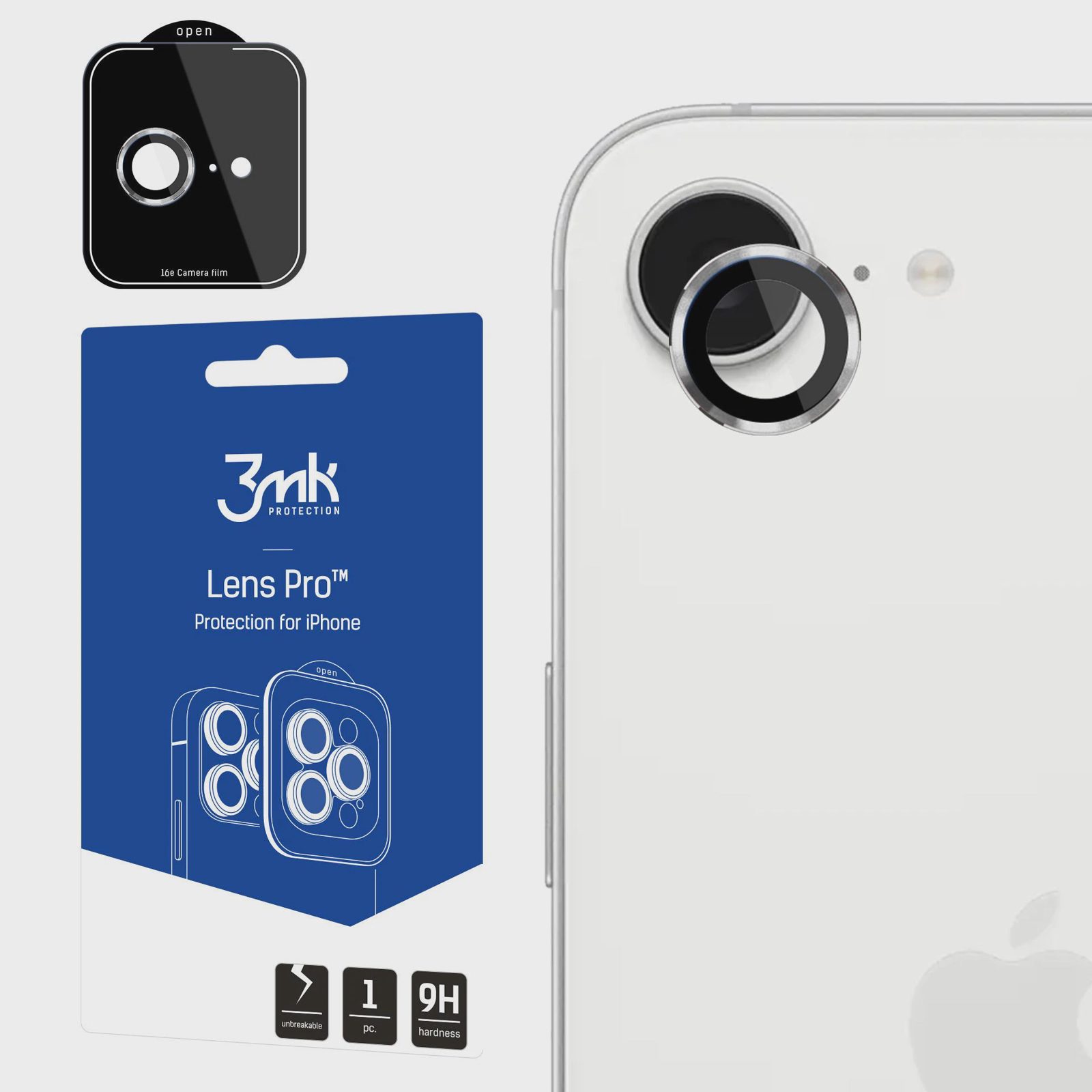 3mk Lens Protection Pro härdat glas för iPhone 16e – Silver