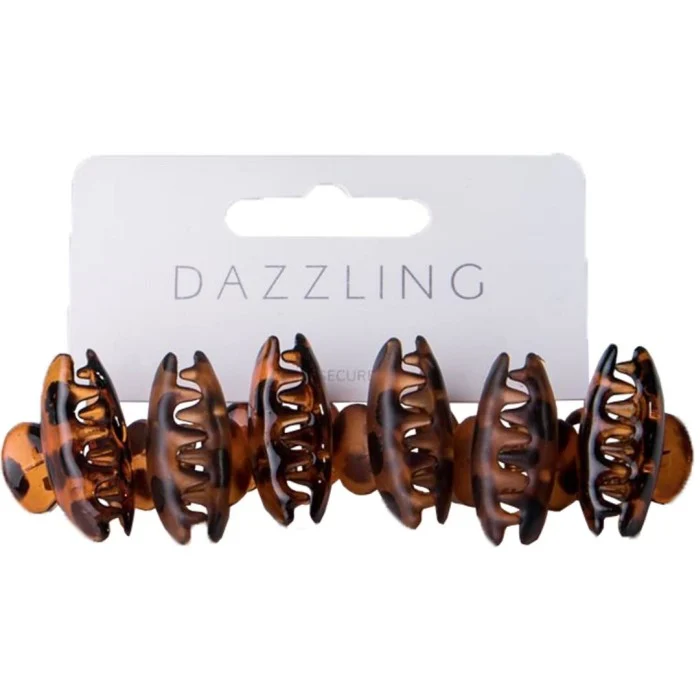 Dazzling Hår 6-pack clips med klämmor bruna