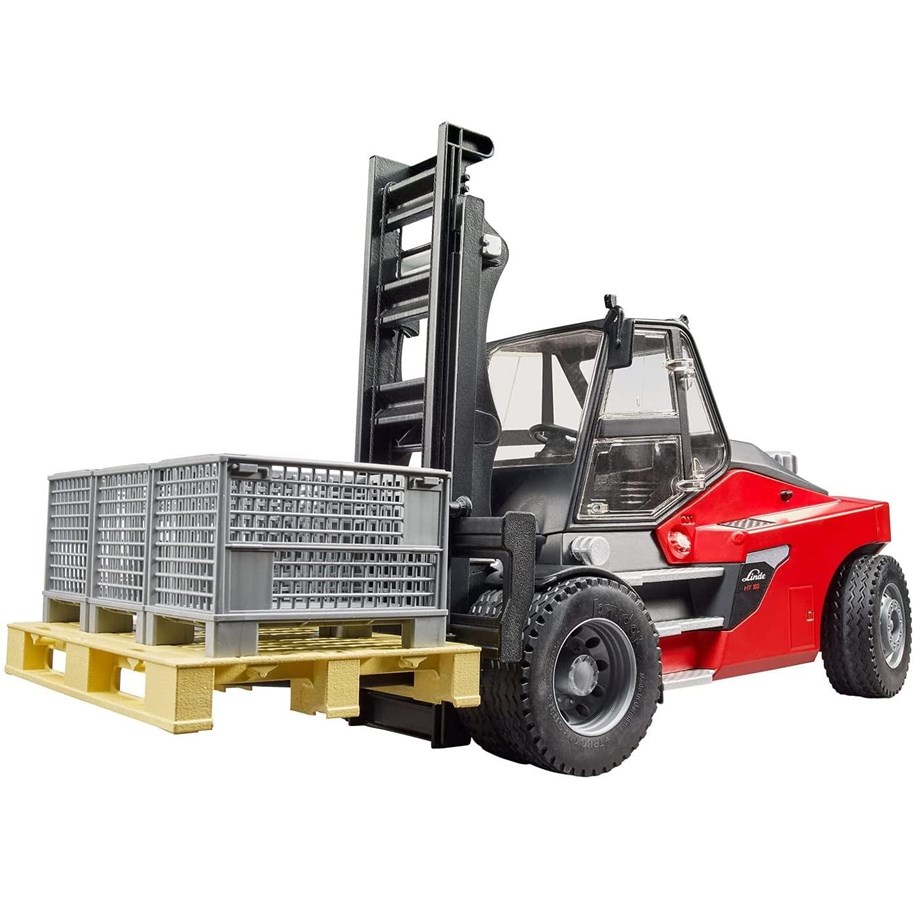 Bruder Linde HT160 Gaffeltruck med pall och 3 pallburar