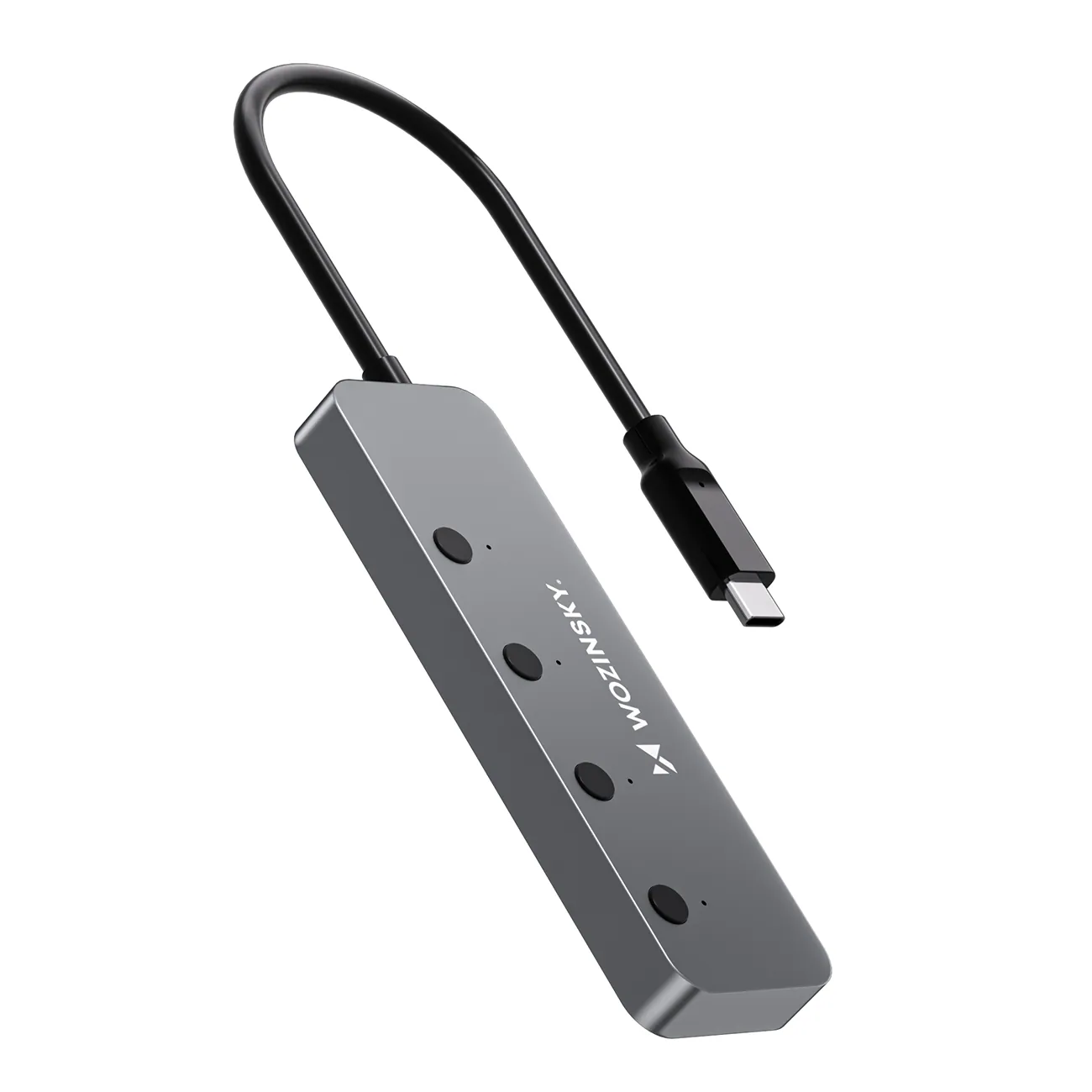 Wozinsky WHS080YSS 4x USB-A 3.0-hubb i aluminium m. strömbrytare & 15 cm USB-C-kabel – grå, bild 5