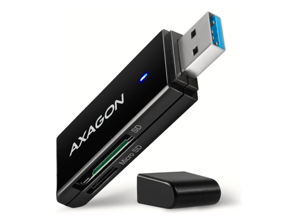AXAGON CRE-S2N Extern SLIM-kortläsare med 2 fack och lun SD/microSD *USBAM *SDF *MSDF