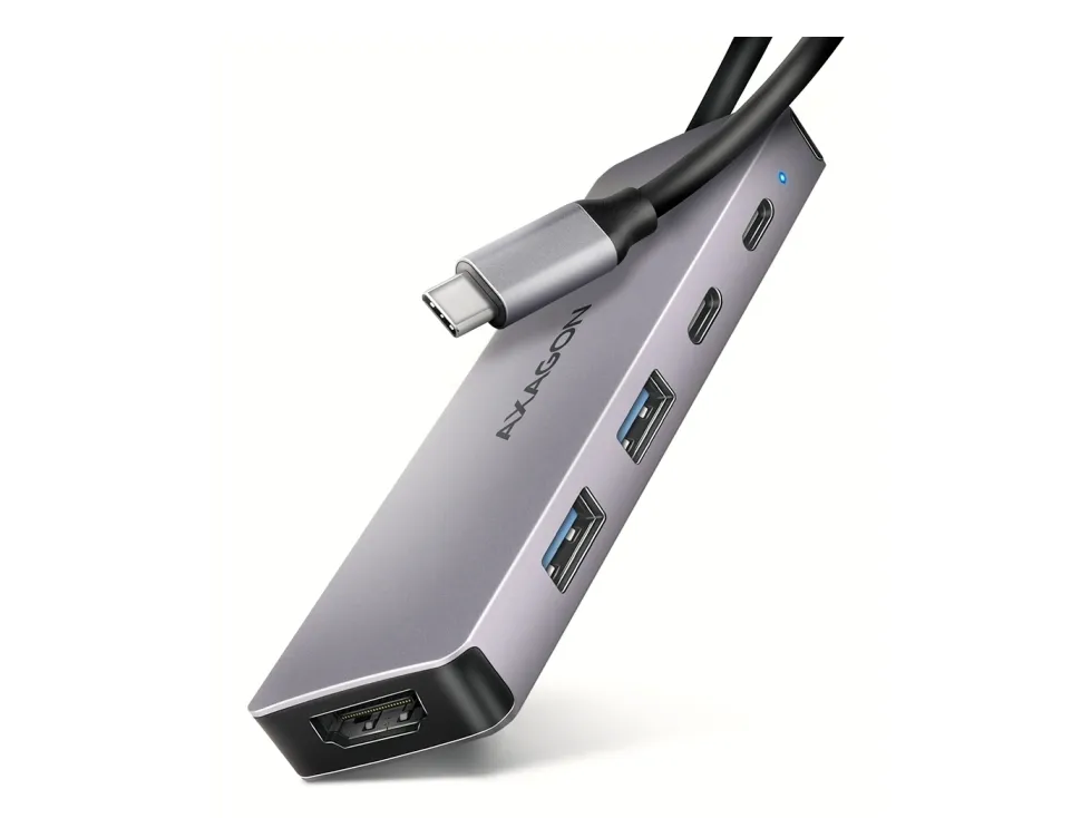 Axagon HMC-5H60, dockning, USB 3.2 Gen 1 (3.1 Gen 1) Type-C, 100 W, Grå, 4K Ultra HD, 4096 x 2160 pixlar