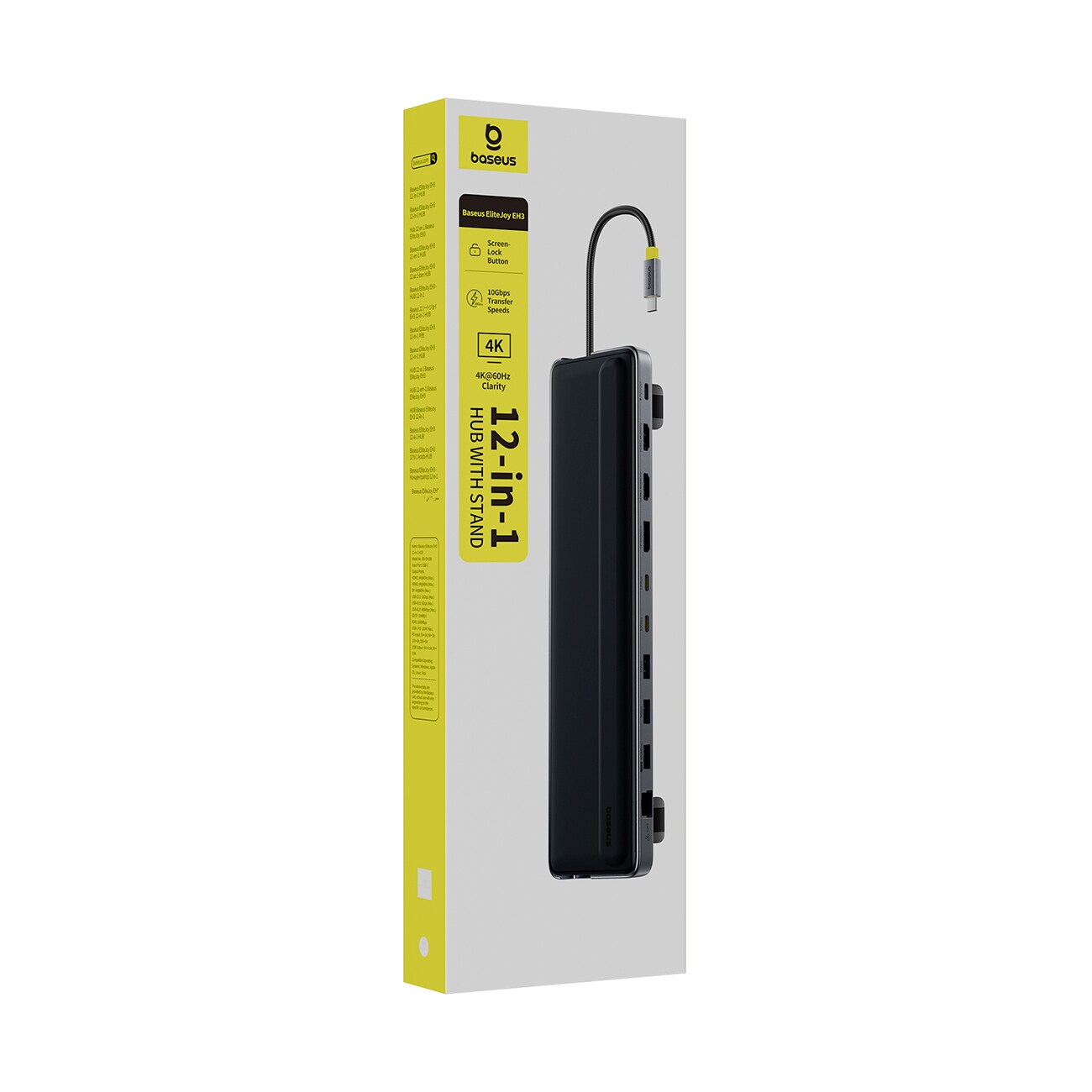 Baseus EliteJoy EH3 hubb, 12-i-1 USB-C docka – 2xHDMI/DP 4K@60, SD/microSD, RJ45, PD, grå, bild 2