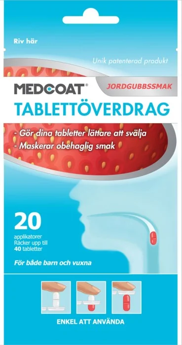 Medcoat, tablettöverdrag, jordgubbsmak, 20 styck