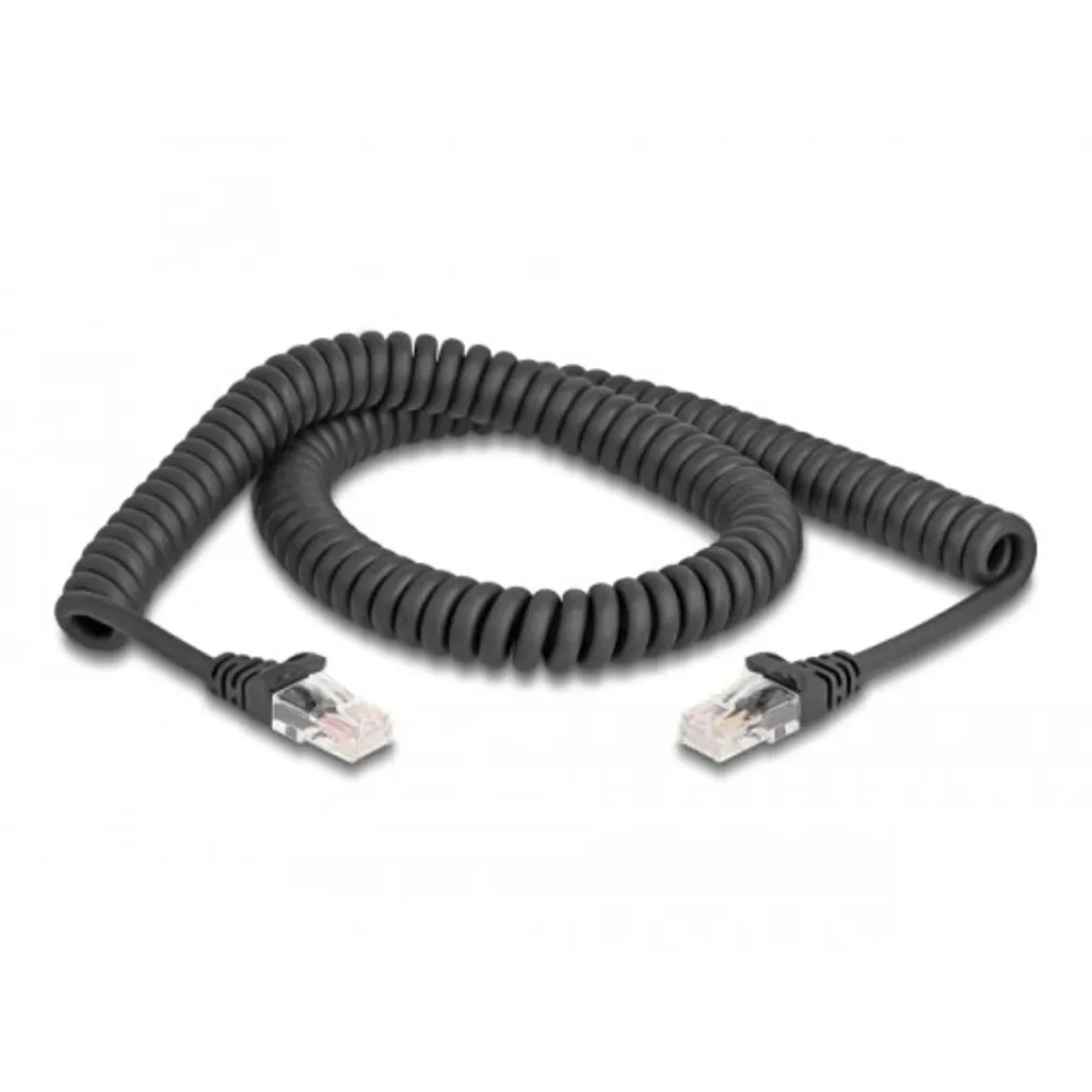 Delock RJ45 Spiral Patchkabel Cat 5e, 2m - Svart