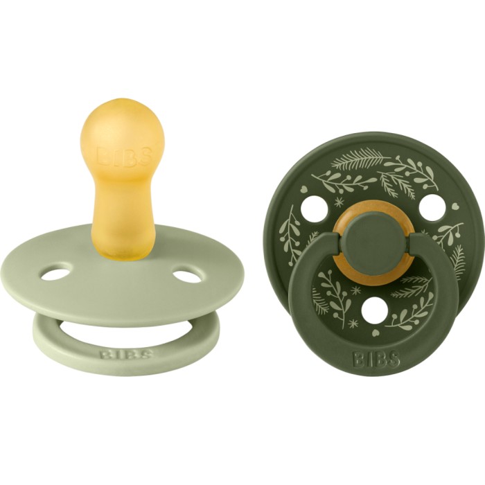 BIBS Pacifier Colour Holiday Leaf 2-pack Latex Size 2, Sage/Hunter Green