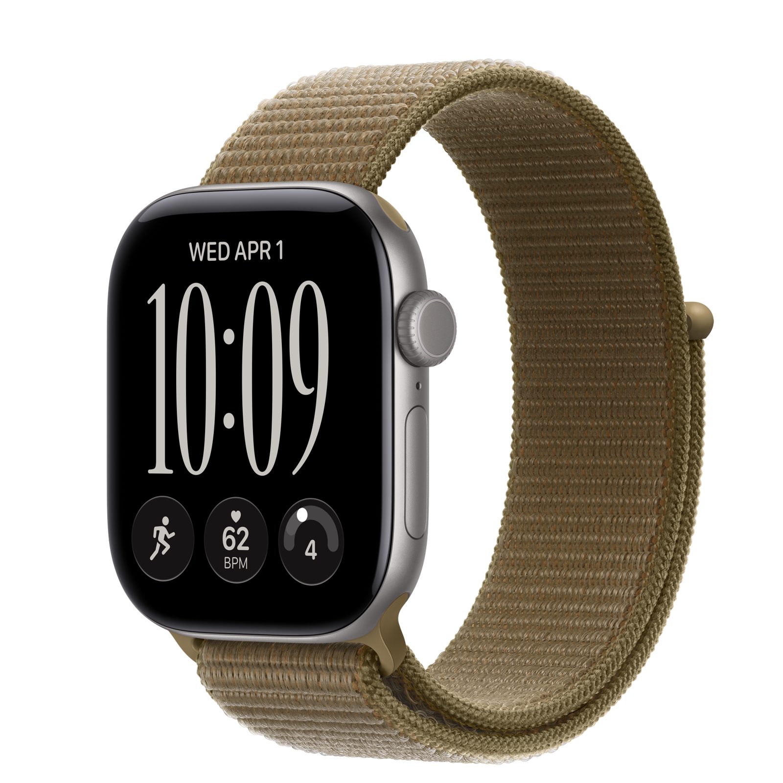 Apple Watch Series 12 (GPS + Cellular) • Aluminiumboett rymdgrå, 42 mm • Sportloop oliv