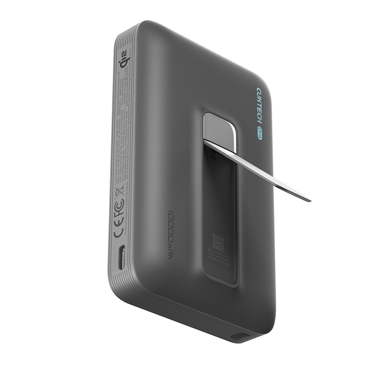 Cuktech WPB100 10 000 mAh Qi2 magnetisk powerbank 30 W med stativ – svart, bild 3
