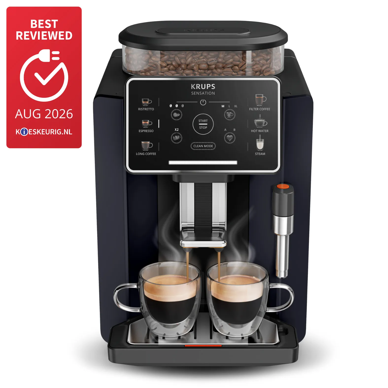 Krups Sensation C50 EA910B, Espressomaskin, 1,7 l, Kaffebönor, Inbyggd kvarn, 1450 W, Svart, Blåbär