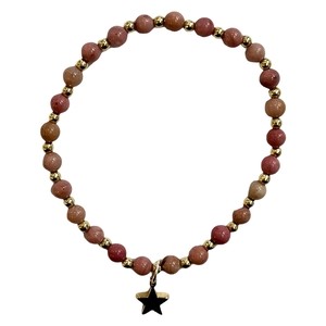 DARK Stone Bead Bracelet 4 mm with Gold Beads Dusty Rose