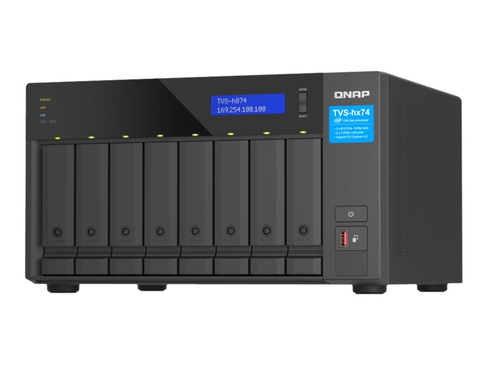 QNAP TVS-H874 - NAS-server - 8 fack - SATA 6Gb/s - RAID JBOD, 0, 1, 5, 6, 10, 50, 60, TM, RAID TP - RAM 32 GB - 2.5 Gigabit Ethernet - iSCSI support