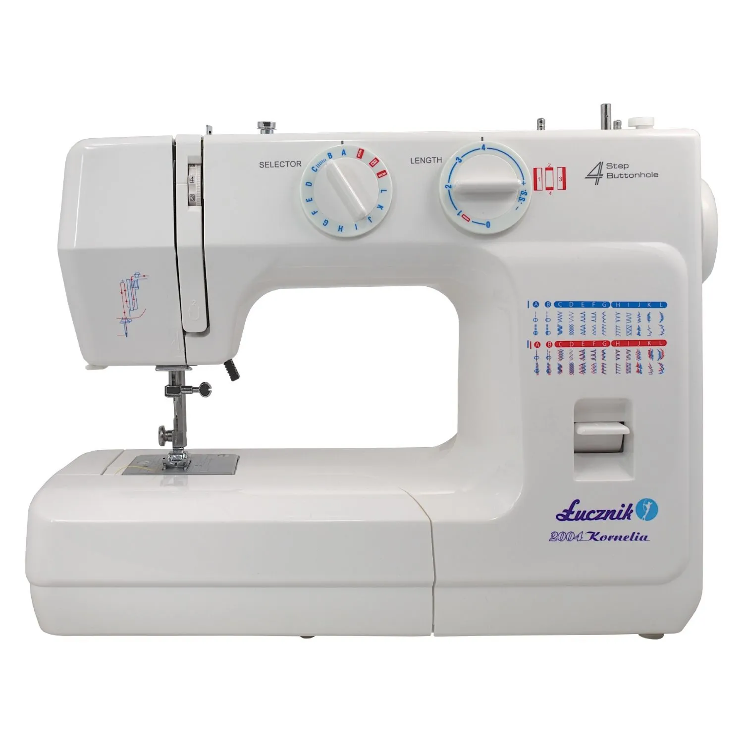 Lucznik KORNELIA II 2004, Vit, Halvautomatisk symaskin, Overlock, Sy, 4 Steg, 5 mm, Rotations-