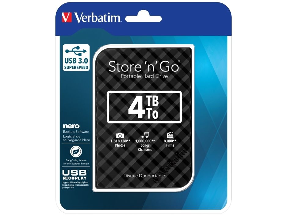 Verbatim Store 'n' Go Gen2 extern hårddisk, 4 TB, svart