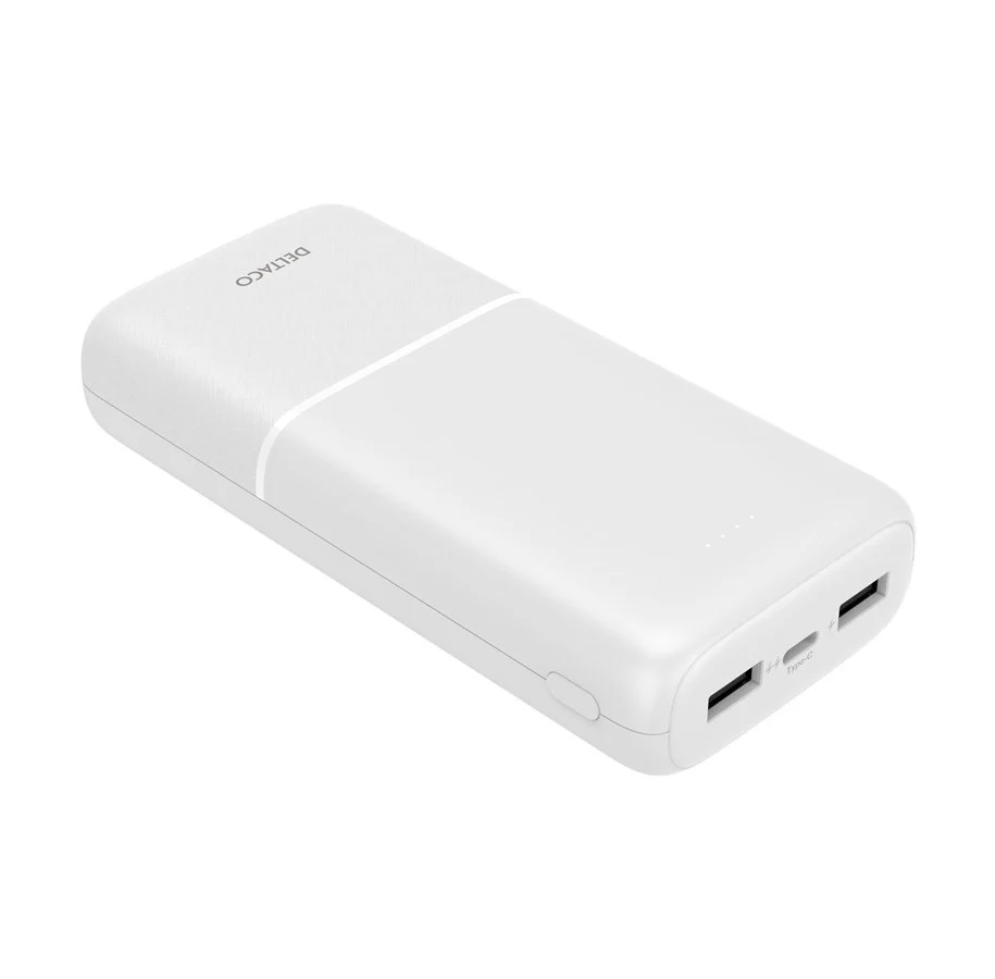 Deltaco Powerbank 20 000 mAh, 2x USB-A, 1x USB-C - Vit