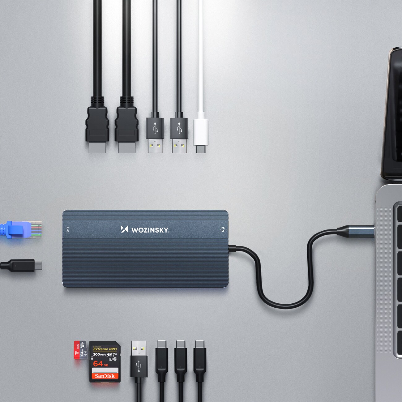 USB-C-hubb 14 i 1 Wozinsky WDS03Y5S – aluminium, 4K för tre skärmar, 100 W PD, 10 Gbps, bild 2