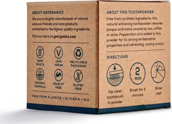 Georganics rengöringspulver för tänder, engelsk pepparmynta, 60 ml