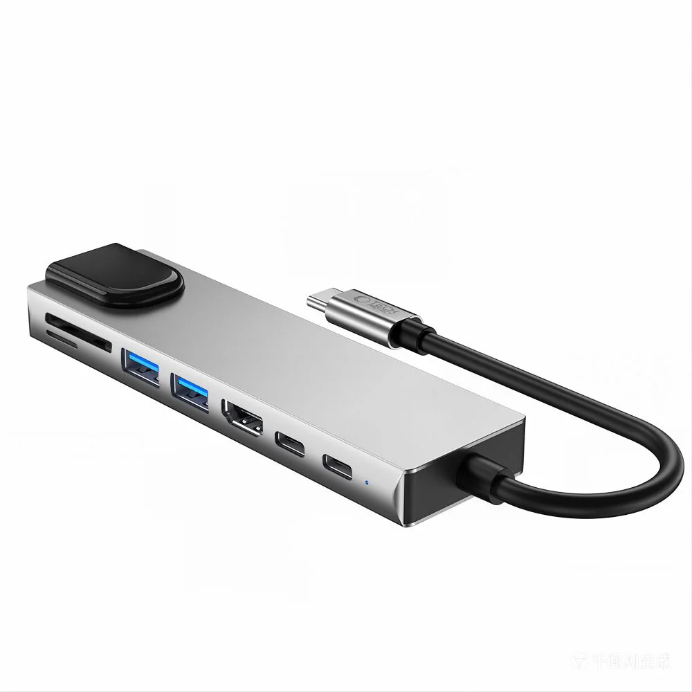 Tech-Protect HB09 USB-hubb 8-i-1: USB-C/USB-A 3.0, HDMI 4K 60Hz, SD/TF, PD 100W, RJ45 – grå, bild 4