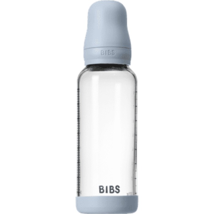 BIBS Glass Baby Bottle Round Latex 240 ml Medium Flow Baby Blue, bild 2