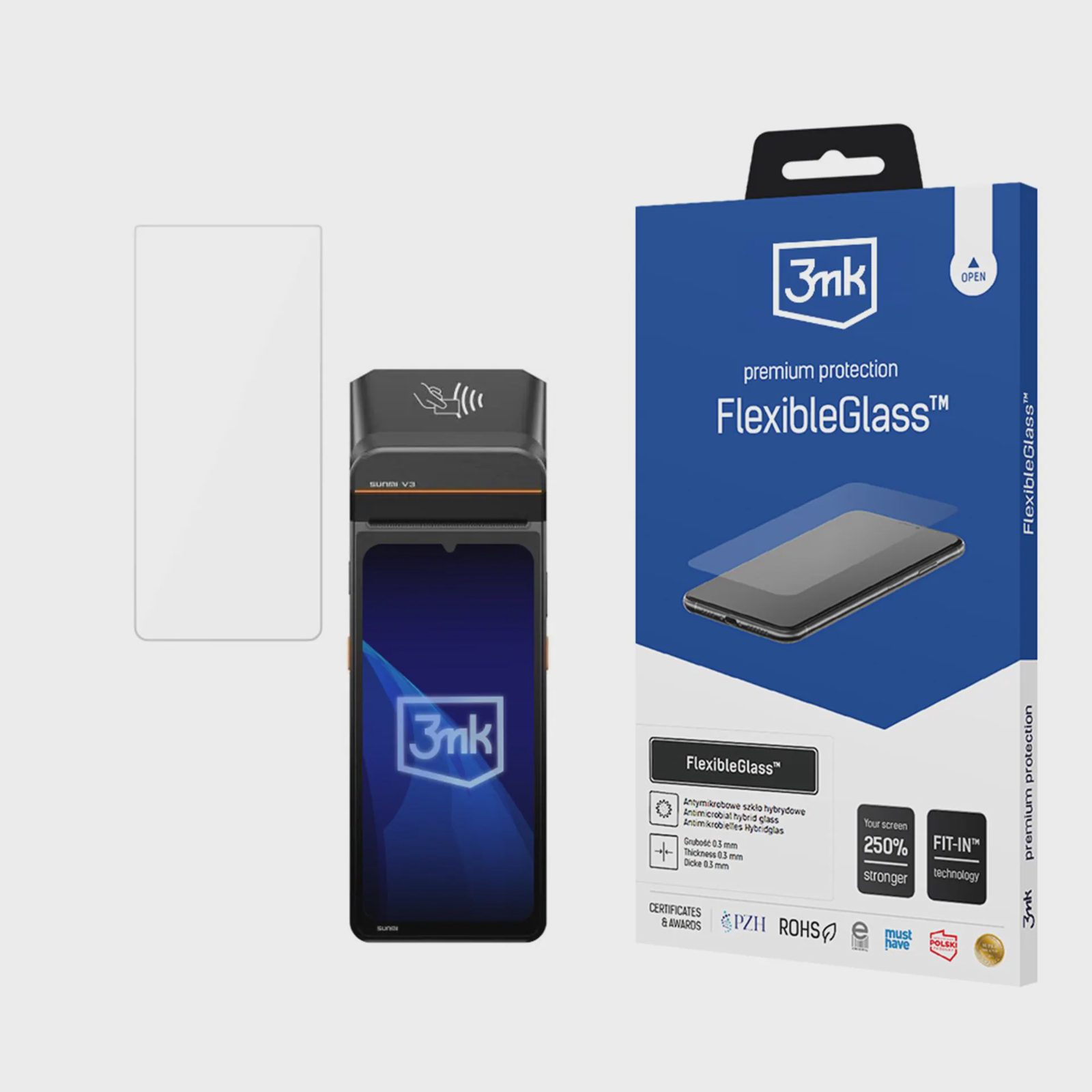 3mk FlexibleGlass™-hybridglas på SUNMI V3