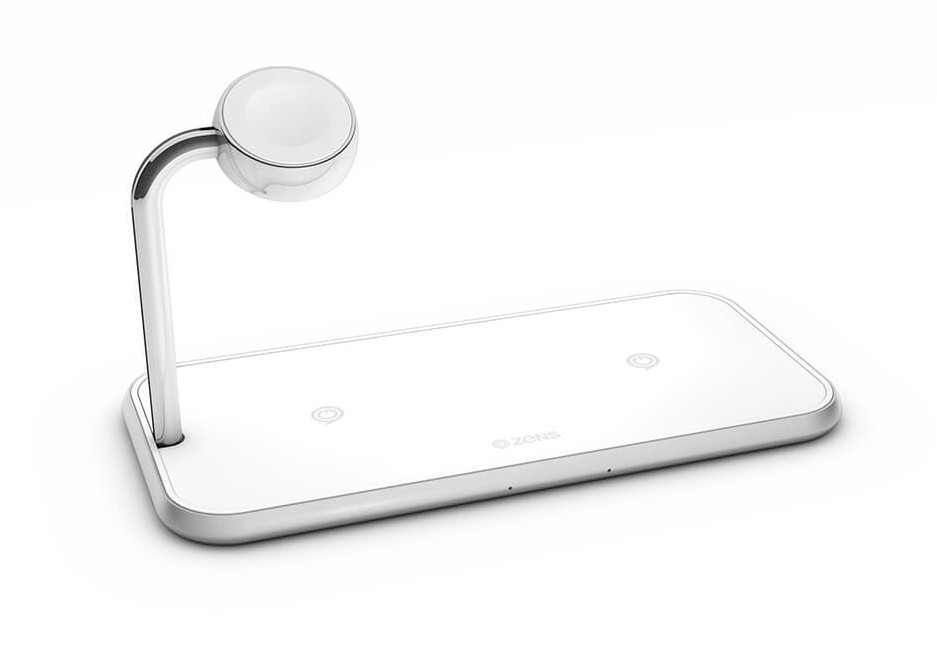Trådlös laddare ZENS Triple Alu. QI 2x10W, 2 enheter + Apple Watch, inkl. strömadapter - Vit, bild 4
