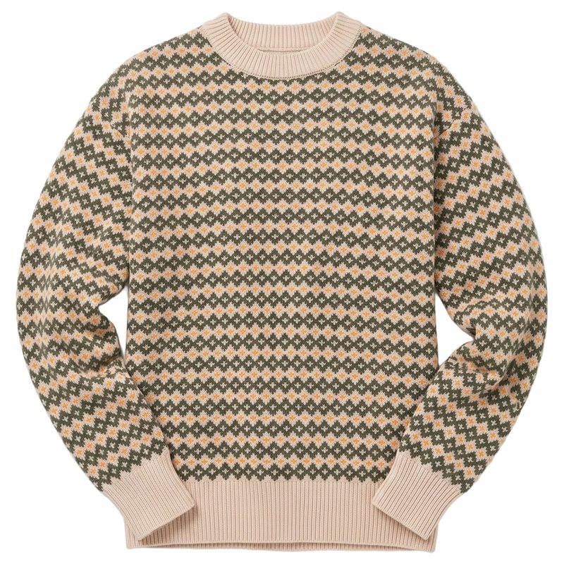 KnowledgeCotton Apparel Men's Lambswool Jacquard Sweater Green - M