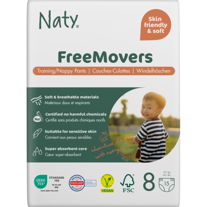 Naty FreeMovers Byxblöja Storlek 8, 15 st