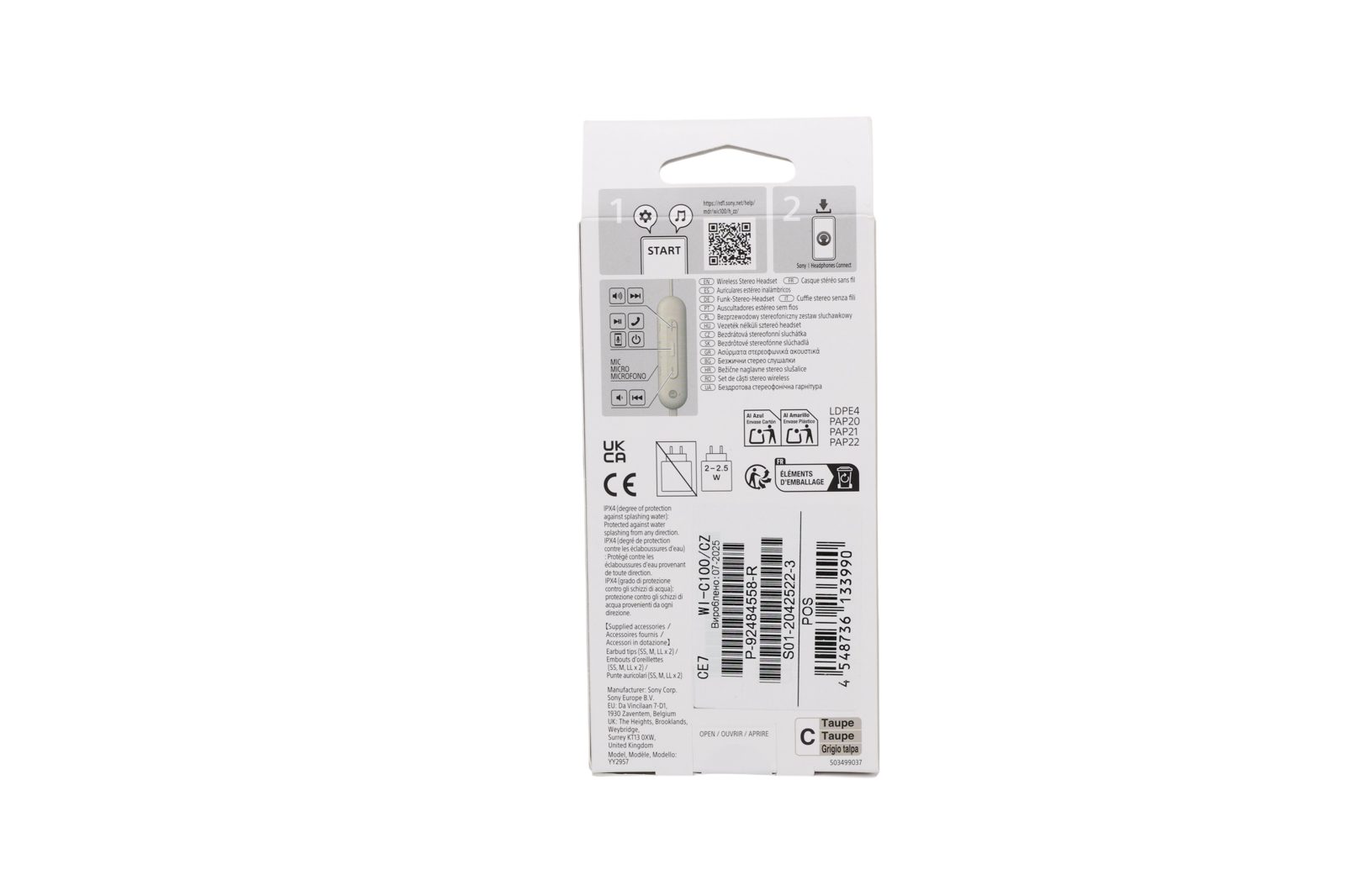 Sony WI-C100 - Hörlurar med mikrofon - inuti örat - nacKräm - Bluetooth - trådlös - beige, bild 2