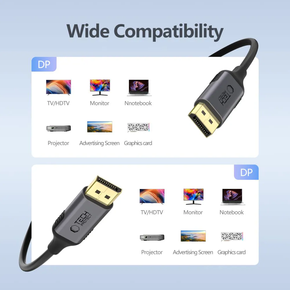 Tech-Protect UltraBoost DisplayPort till DisplayPort 1.4 4K 60Hz-kabel 2m - Svart, bild 2