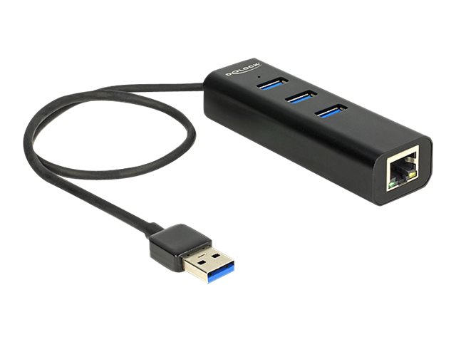 Delock USB-A-hubb 3x USB-A-portar + 1x RJ45-port Gigabit LAN 10/100/1000 Mbps